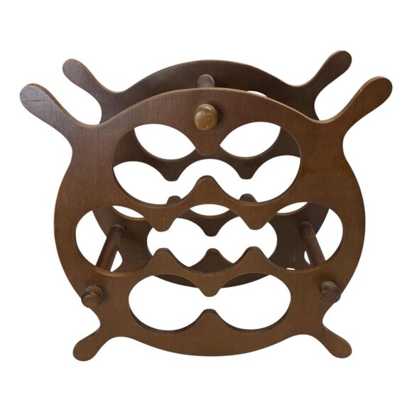 Milbern Wooden Ships Wheel Wine Nautical Rack Holder 7 Slots Tabletop Vintage - Picture 1 of 9